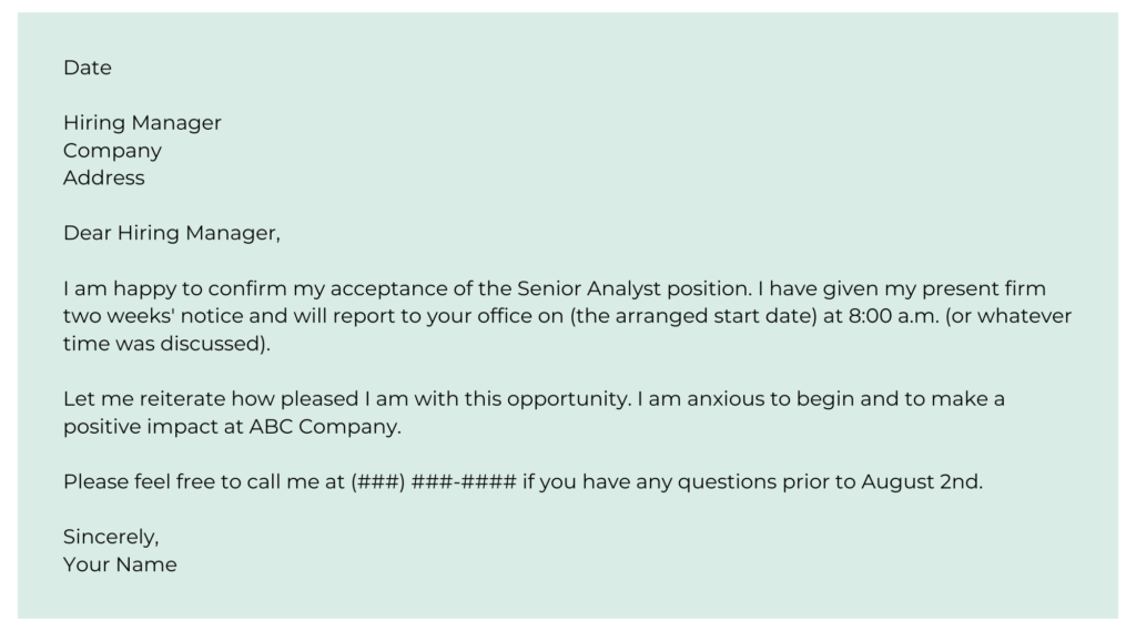 Sample Job Acceptance Confirmation