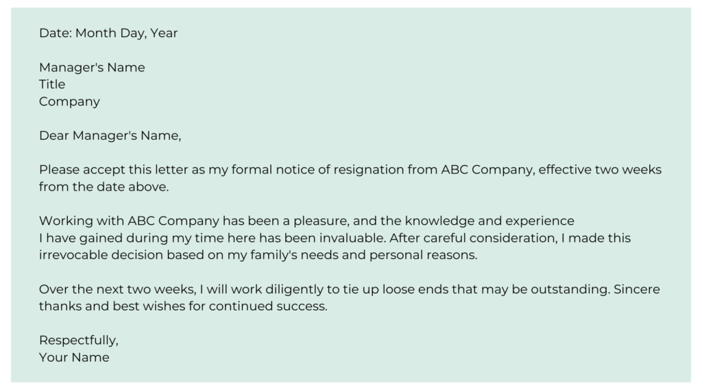 Example Resignation Letter