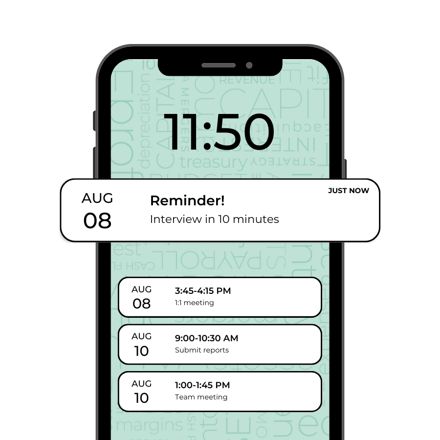 Phone reminder and notification for interviewing time